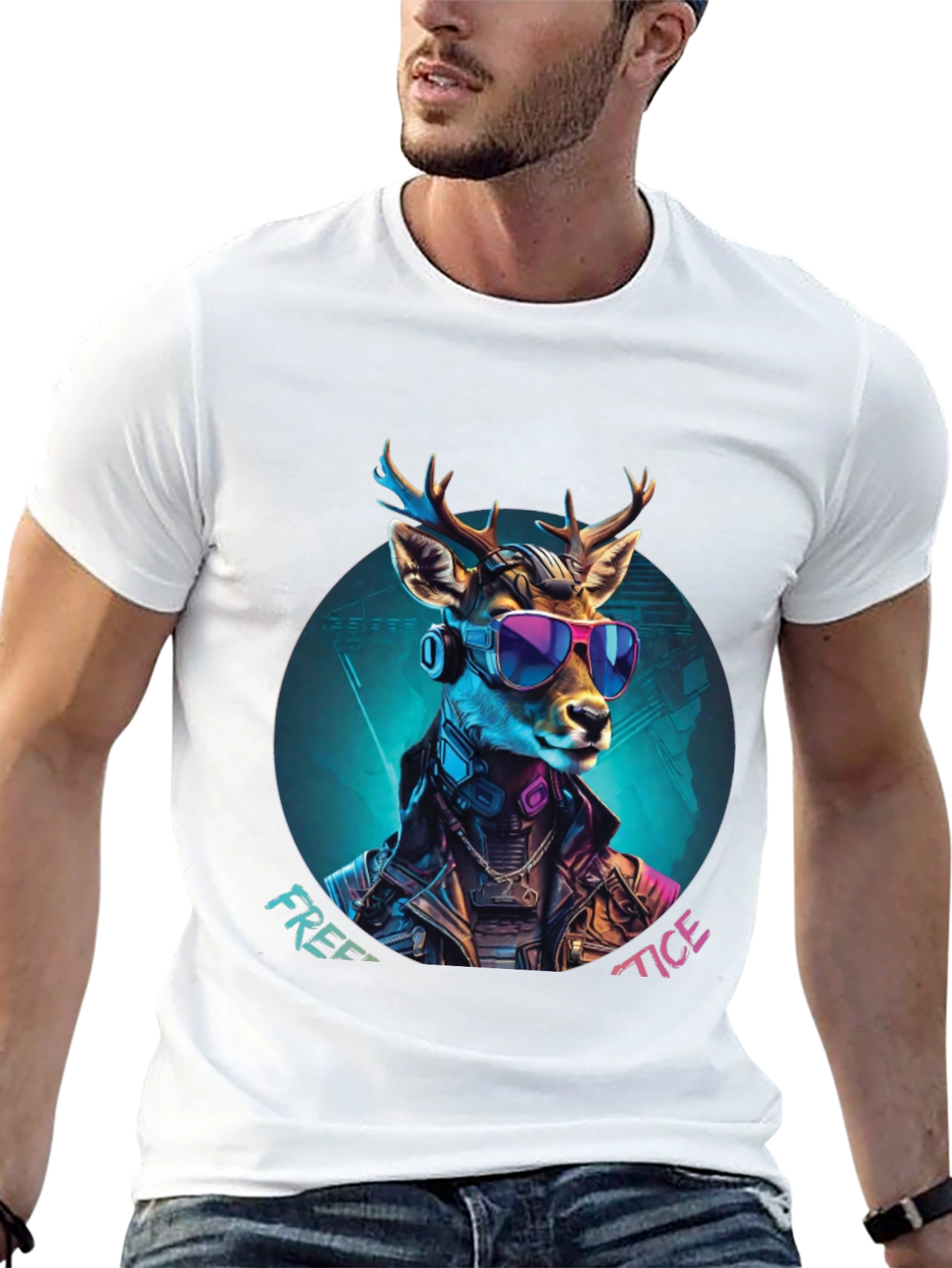 Cyberpunk Deer Graphic Tee - Free Tice