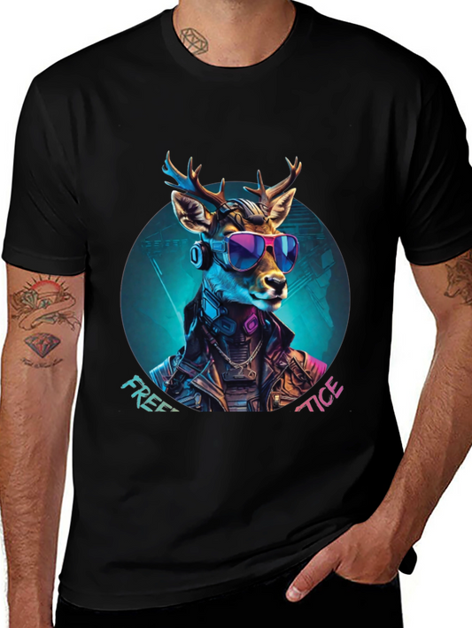 Cyberpunk Deer Graphic Tee - Free Tice