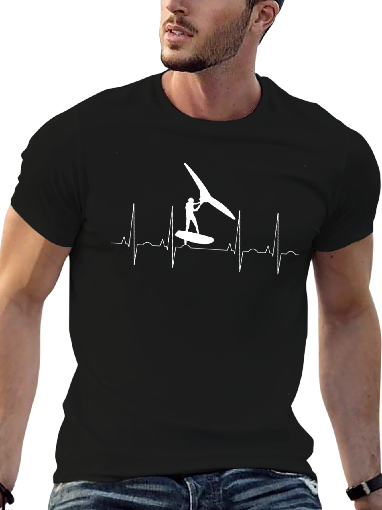 Windsurfing Heartbeat T-Shirt - Black
