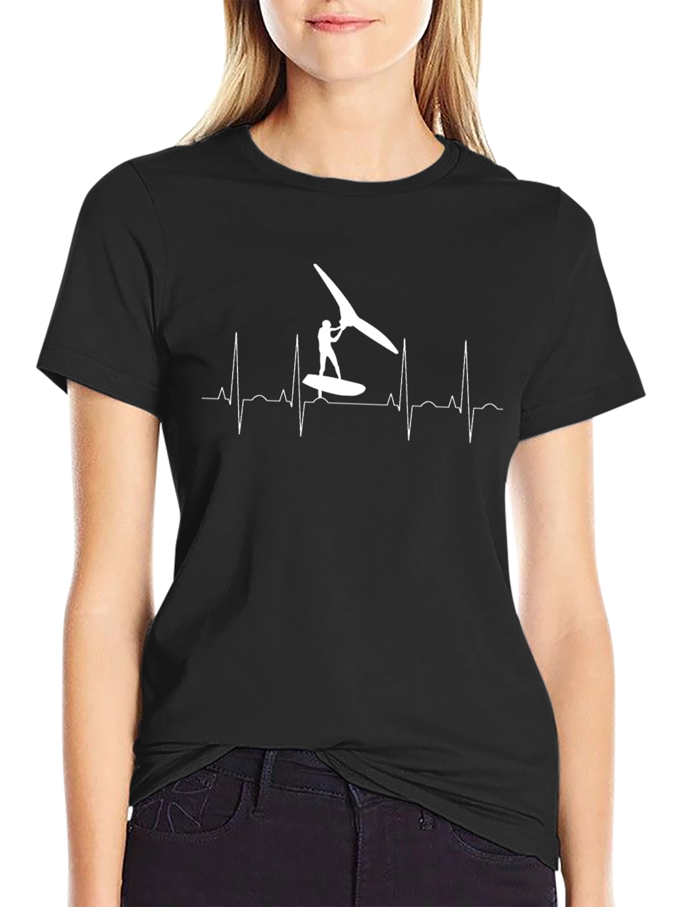 Windsurfing Heartbeat T-Shirt - Black
