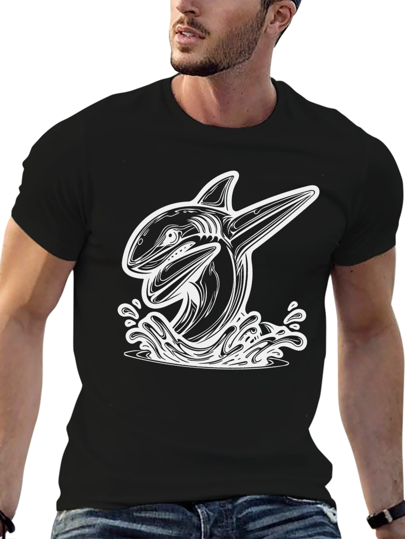 Killer Whale Graphic Tee - Black Cotton Blend Shirt