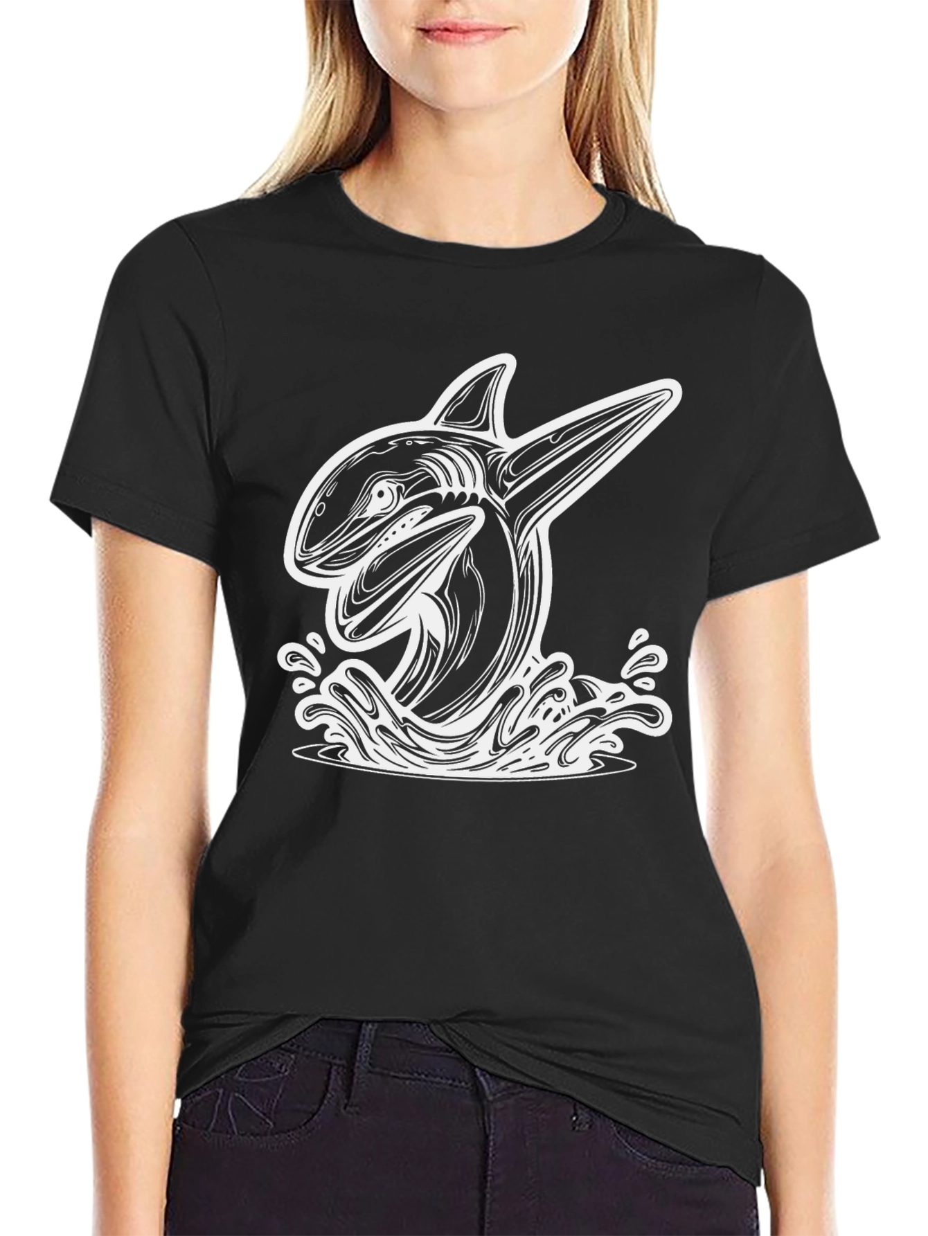 Killer Whale Graphic Tee - Black Cotton Blend Shirt