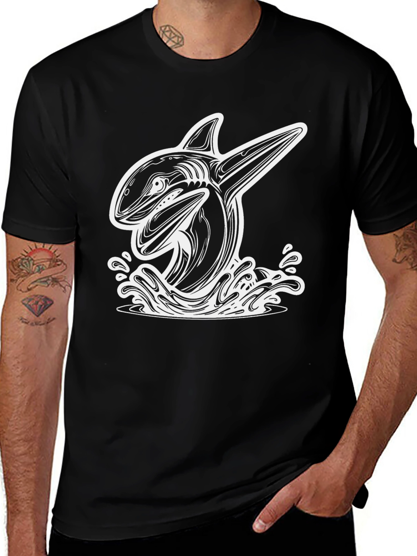 Killer Whale Graphic Tee - Black Cotton Blend Shirt