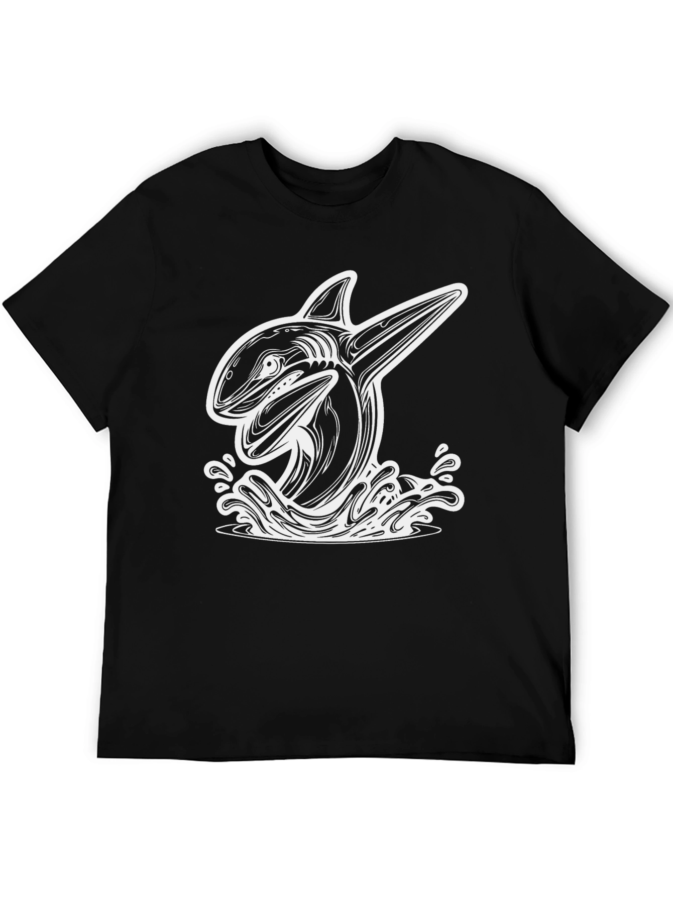 Killer Whale Graphic Tee - Black Cotton Blend Shirt