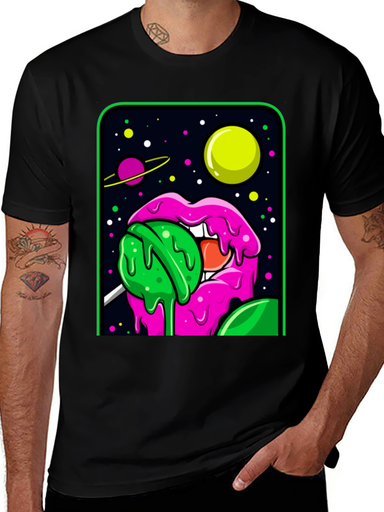 Space Lips Lollipop Graphic T-Shirt