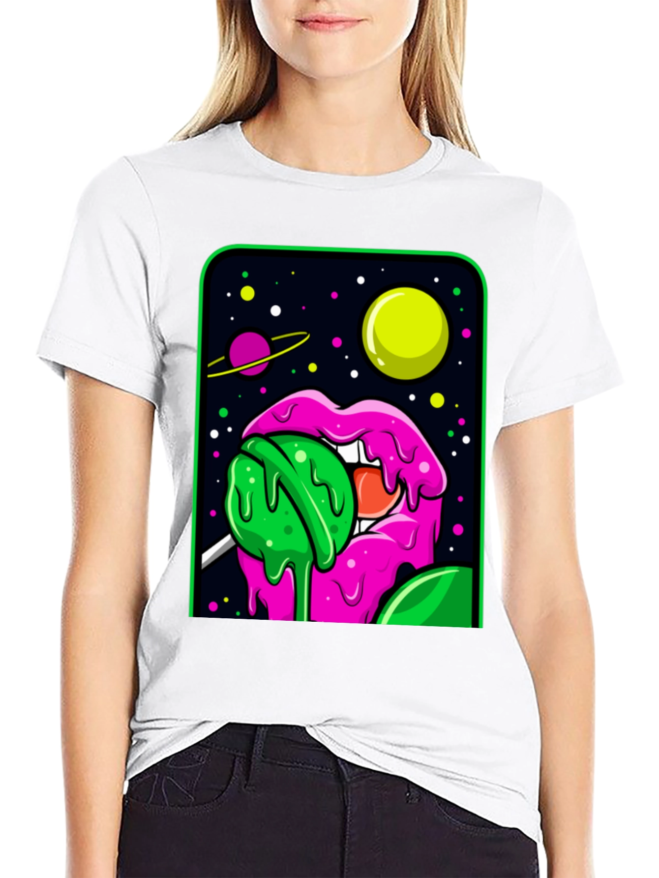 Space Lips Lollipop Graphic T-Shirt