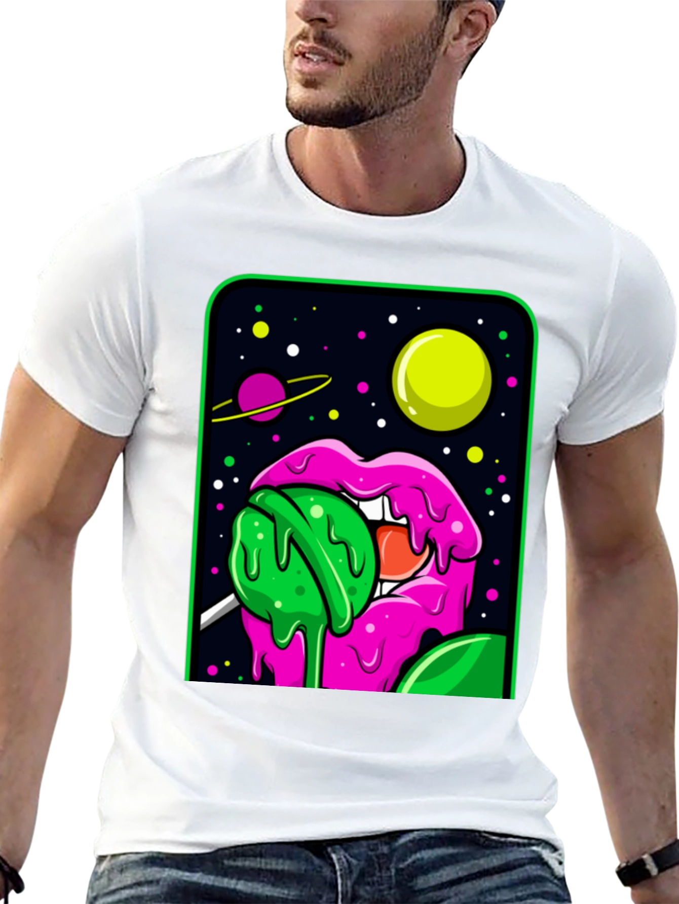 Space Lips Lollipop Graphic T-Shirt