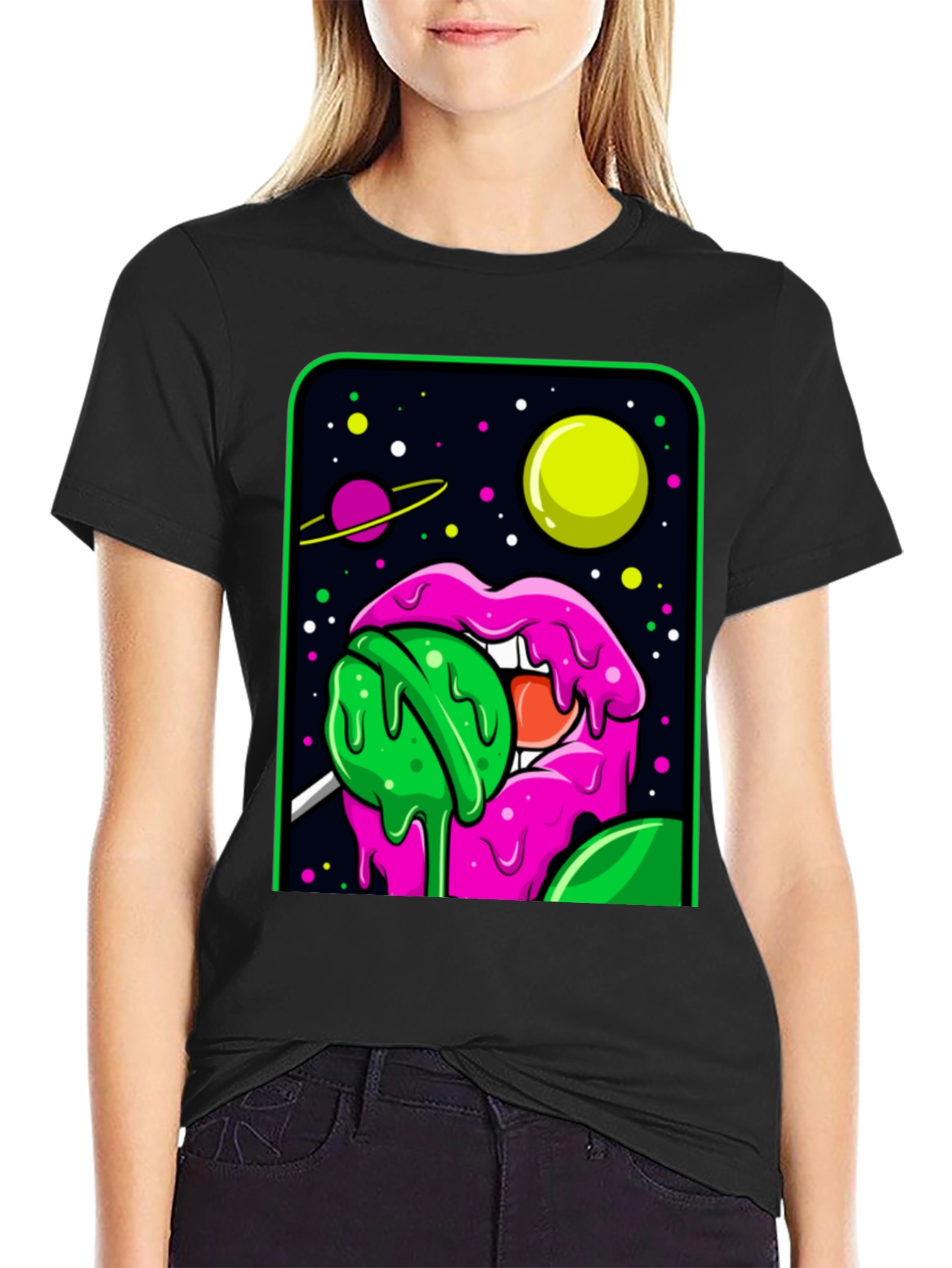 Space Lips Lollipop Graphic T-Shirt