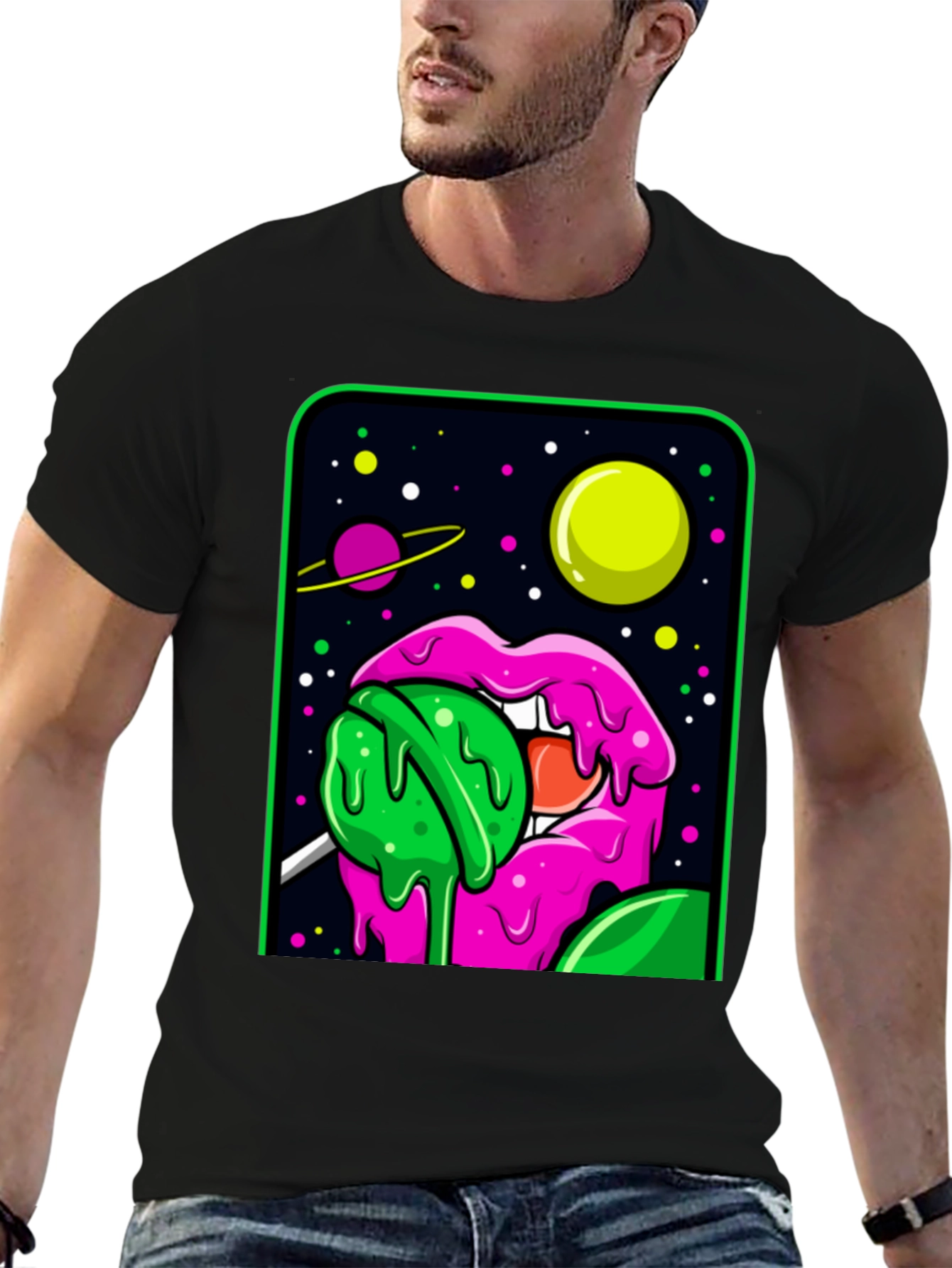 Space Lips Lollipop Graphic T-Shirt