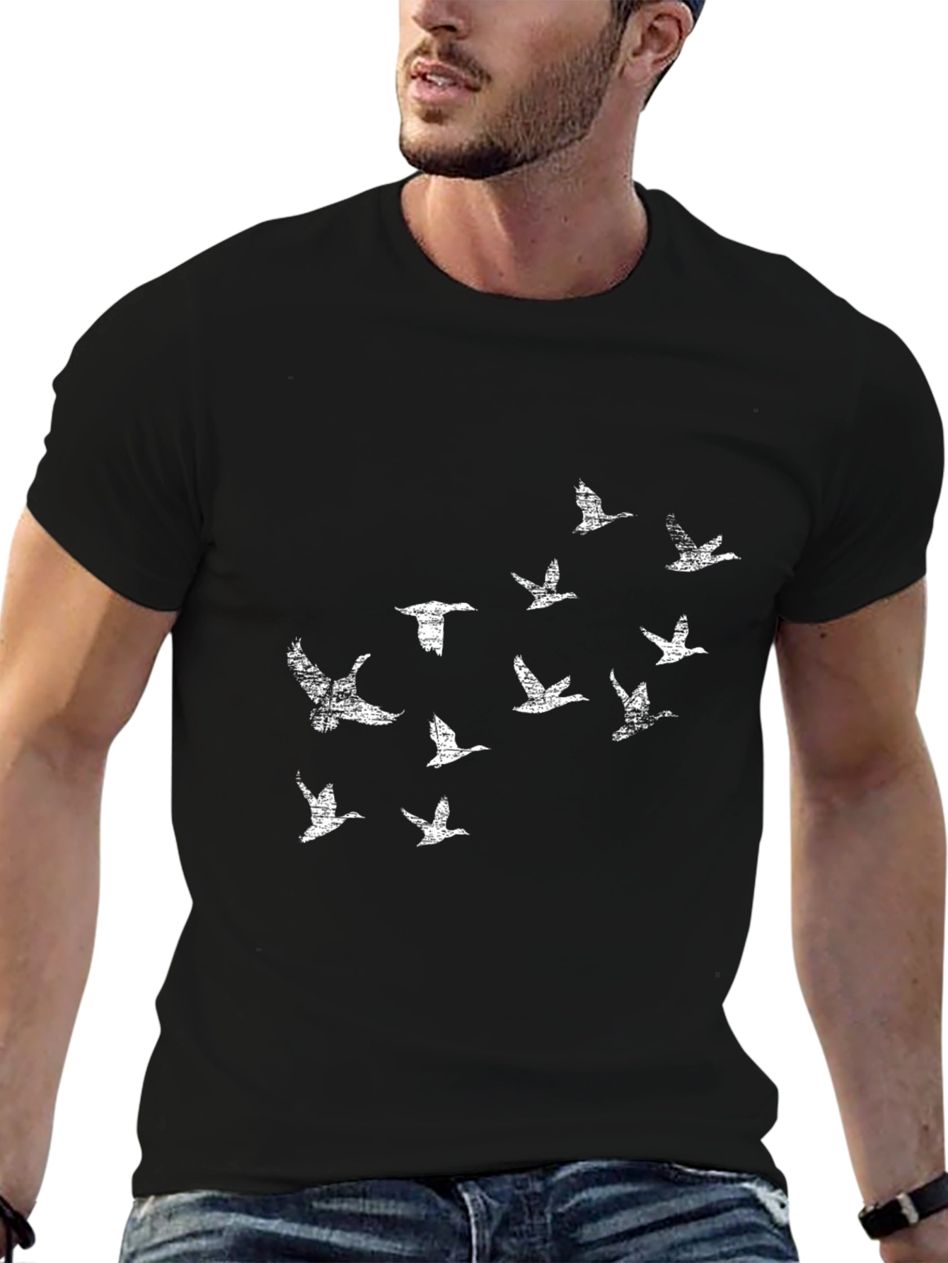 Flock of Geese Graphic Tee - Black Cotton T-Shirt