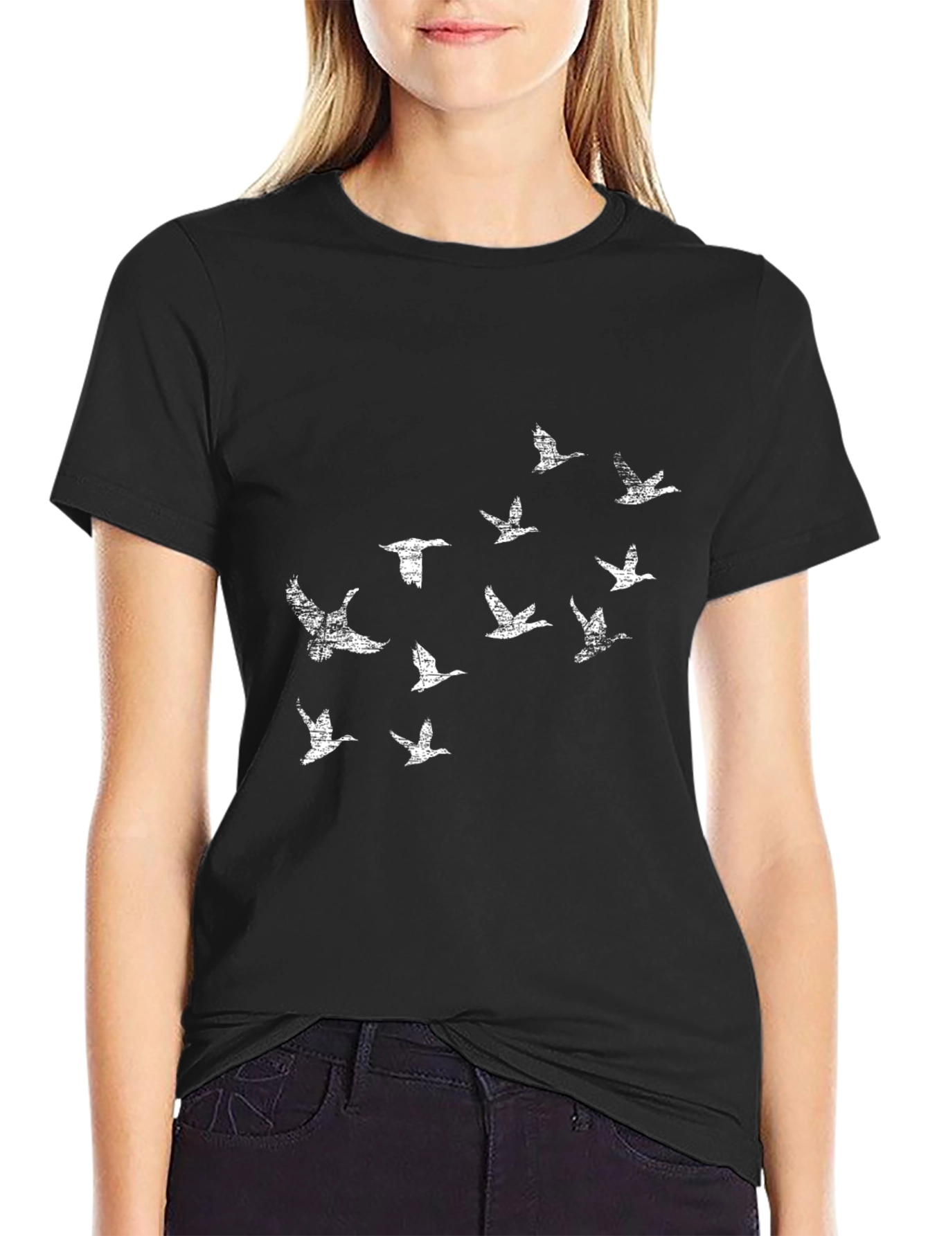 Flock of Geese Graphic Tee - Black Cotton T-Shirt