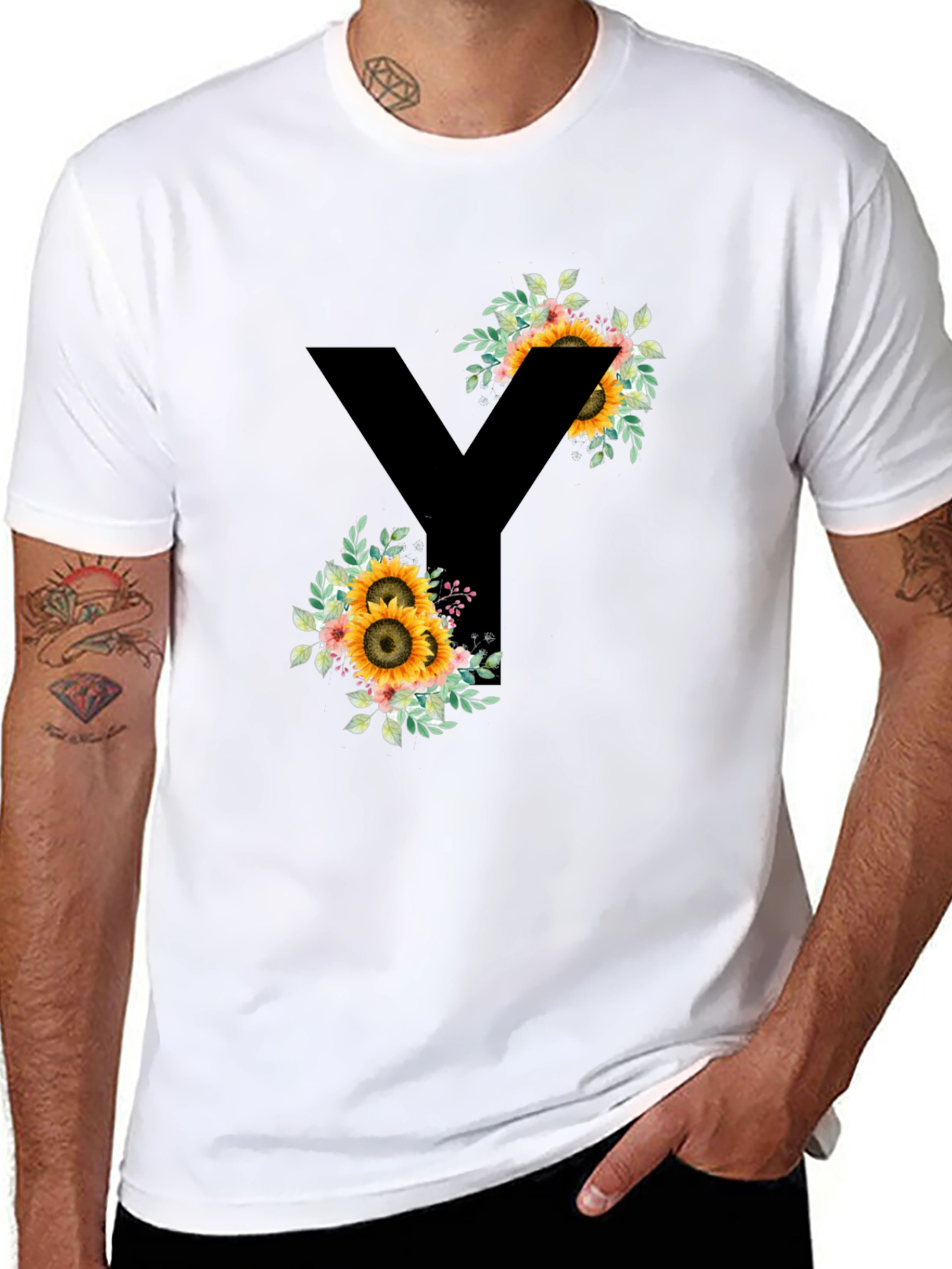 Floral Letter Y T-Shirt - Stylish Initial Tee