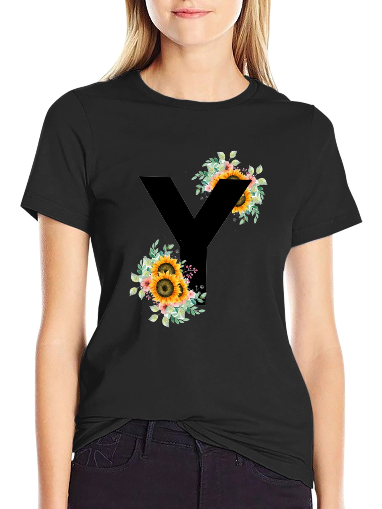 Floral Letter Y T-Shirt - Stylish Initial Tee