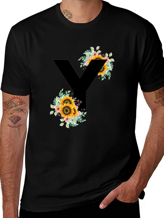 Floral Letter Y T-Shirt - Stylish Initial Tee