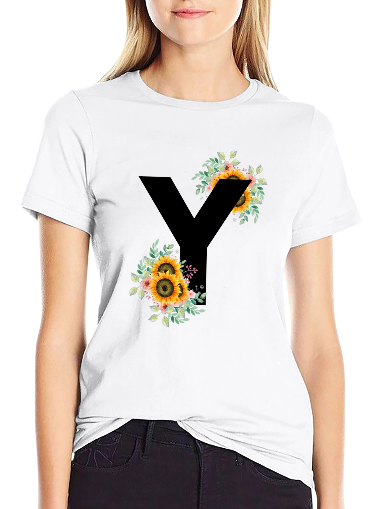 Floral Letter Y T-Shirt - Stylish Initial Tee