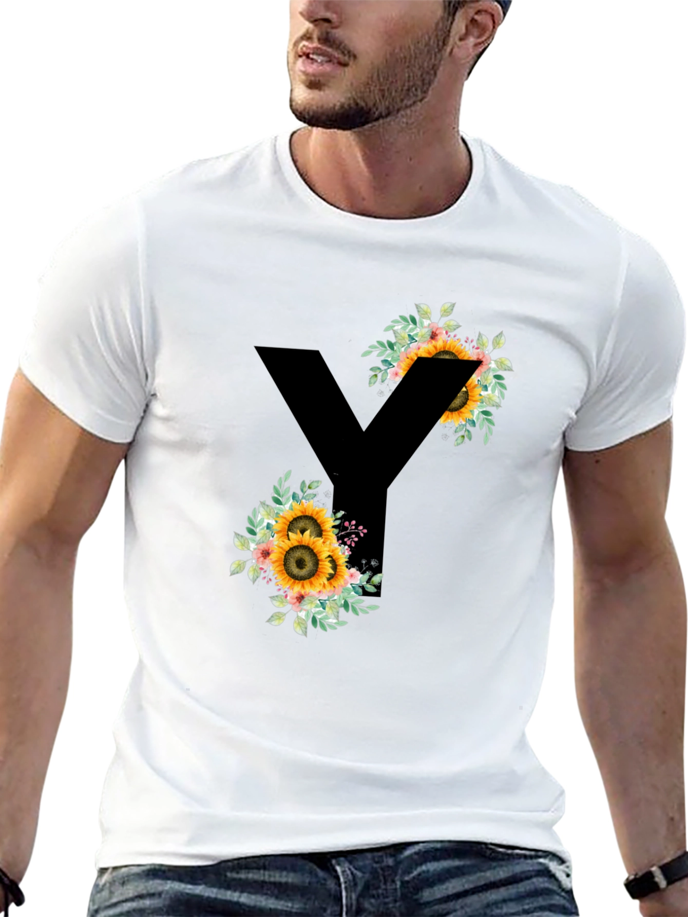 Floral Letter Y T-Shirt - Stylish Initial Tee