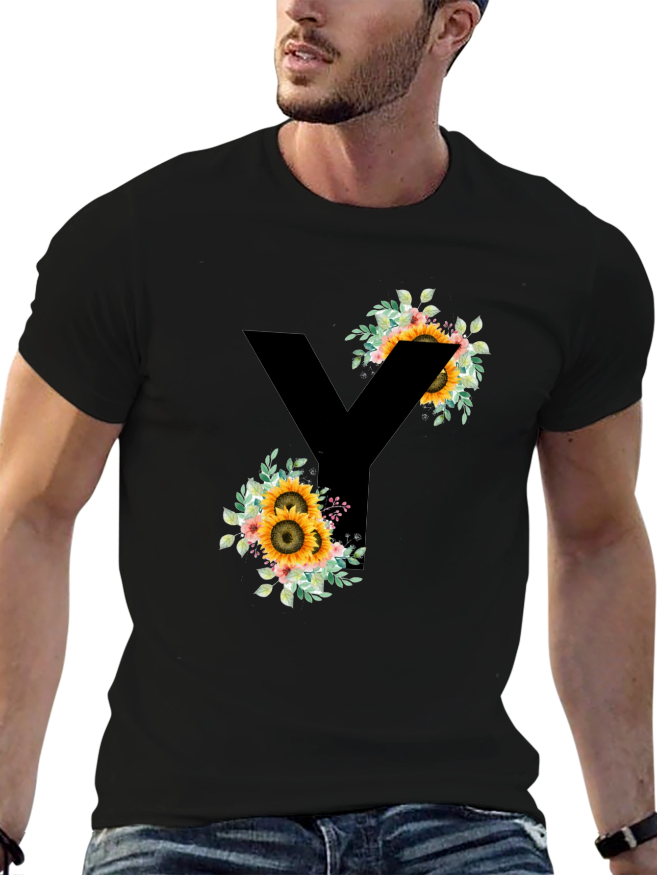 Floral Letter Y T-Shirt - Stylish Initial Tee