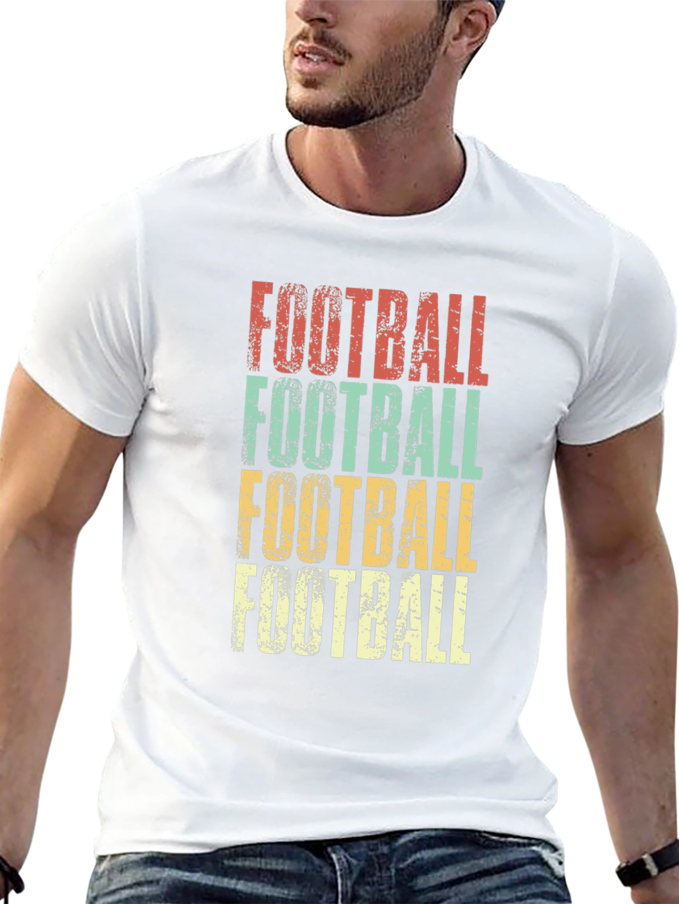 Retro Football Graphic Tee - Distressed Print T-Shirt