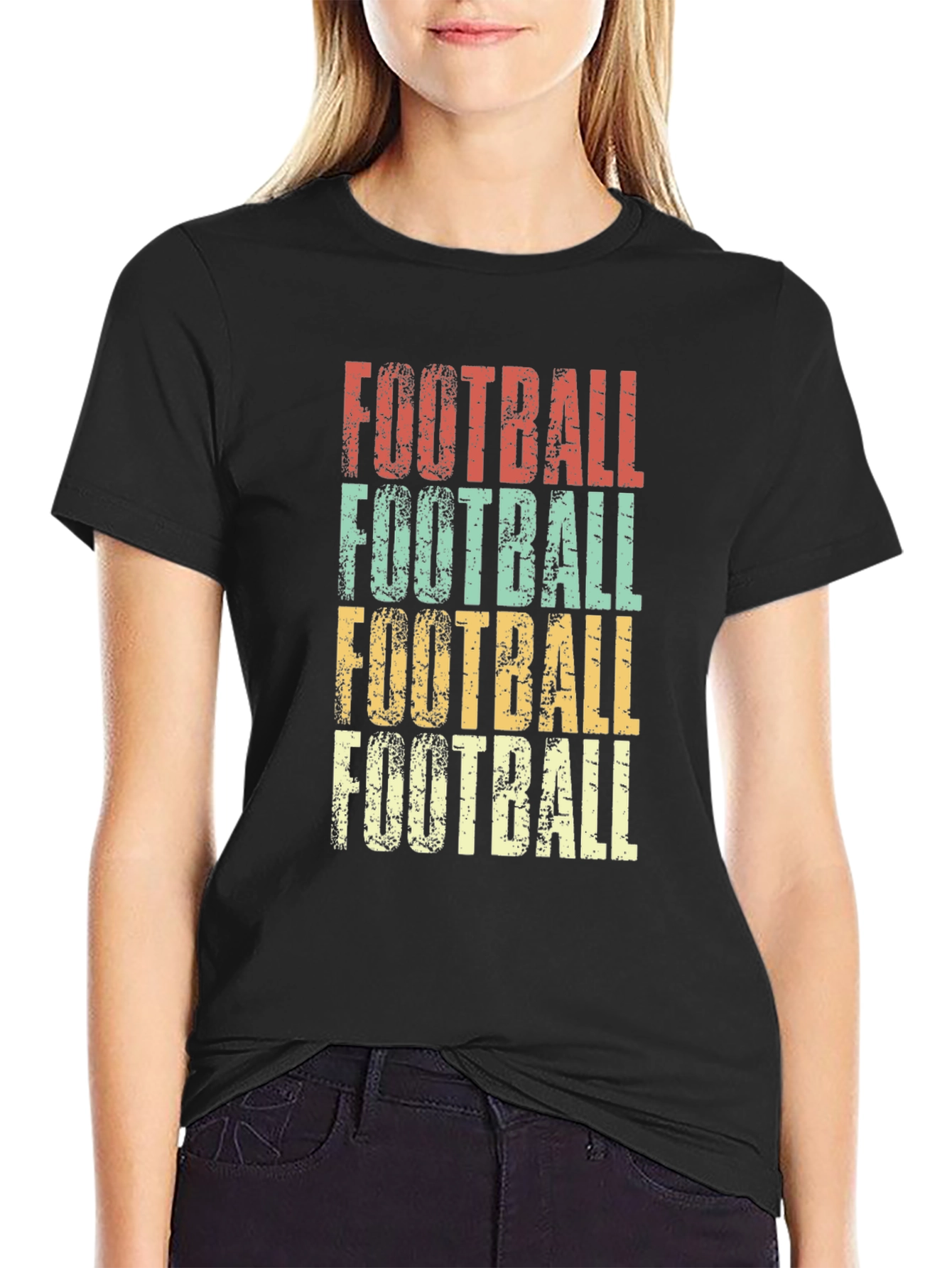 Retro Football Graphic Tee - Distressed Print T-Shirt