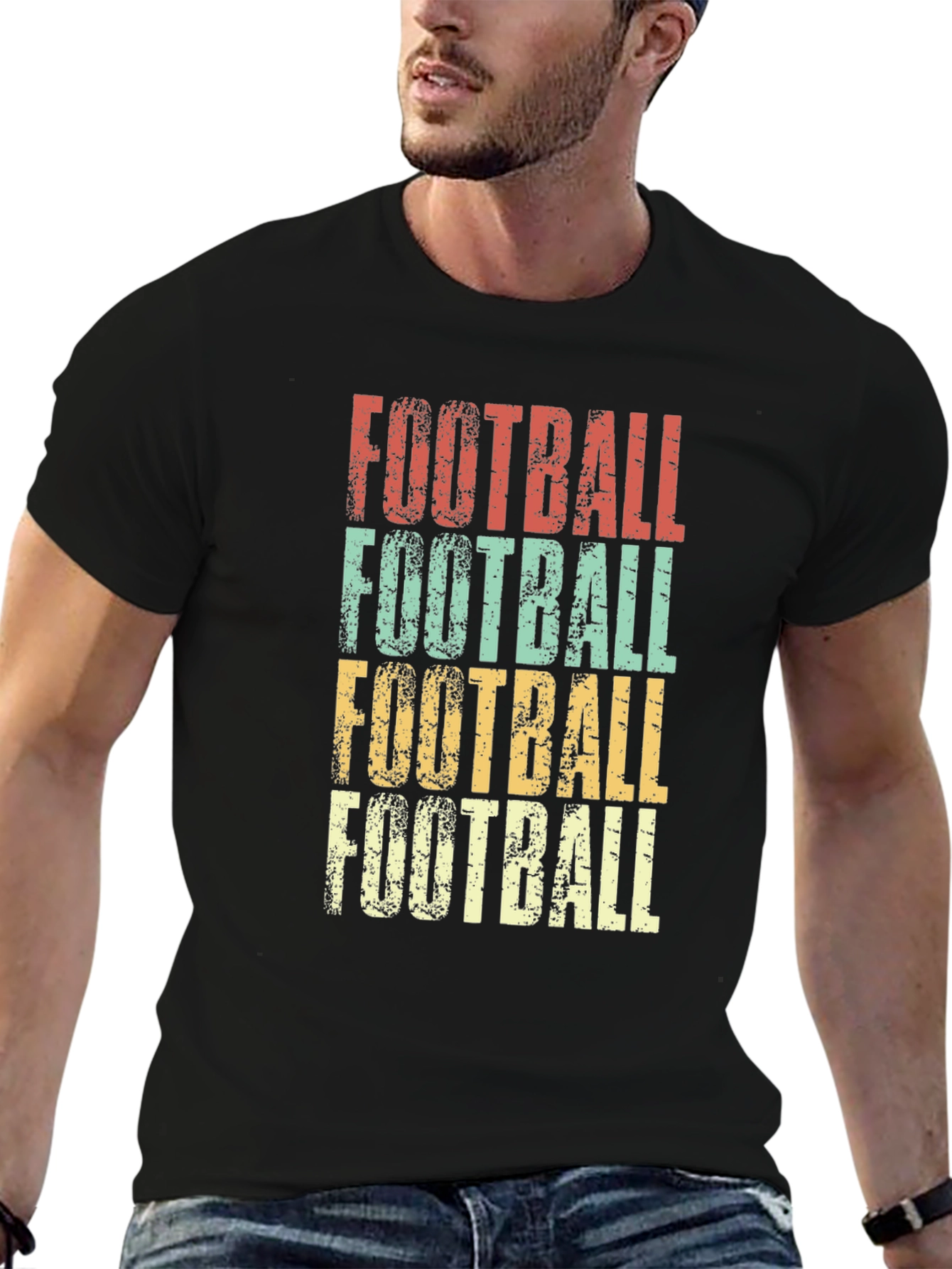 Retro Football Graphic Tee - Distressed Print T-Shirt