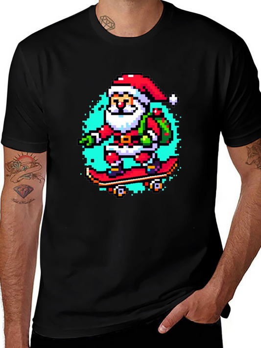 Skateboarding Santa Pixel Art Tee