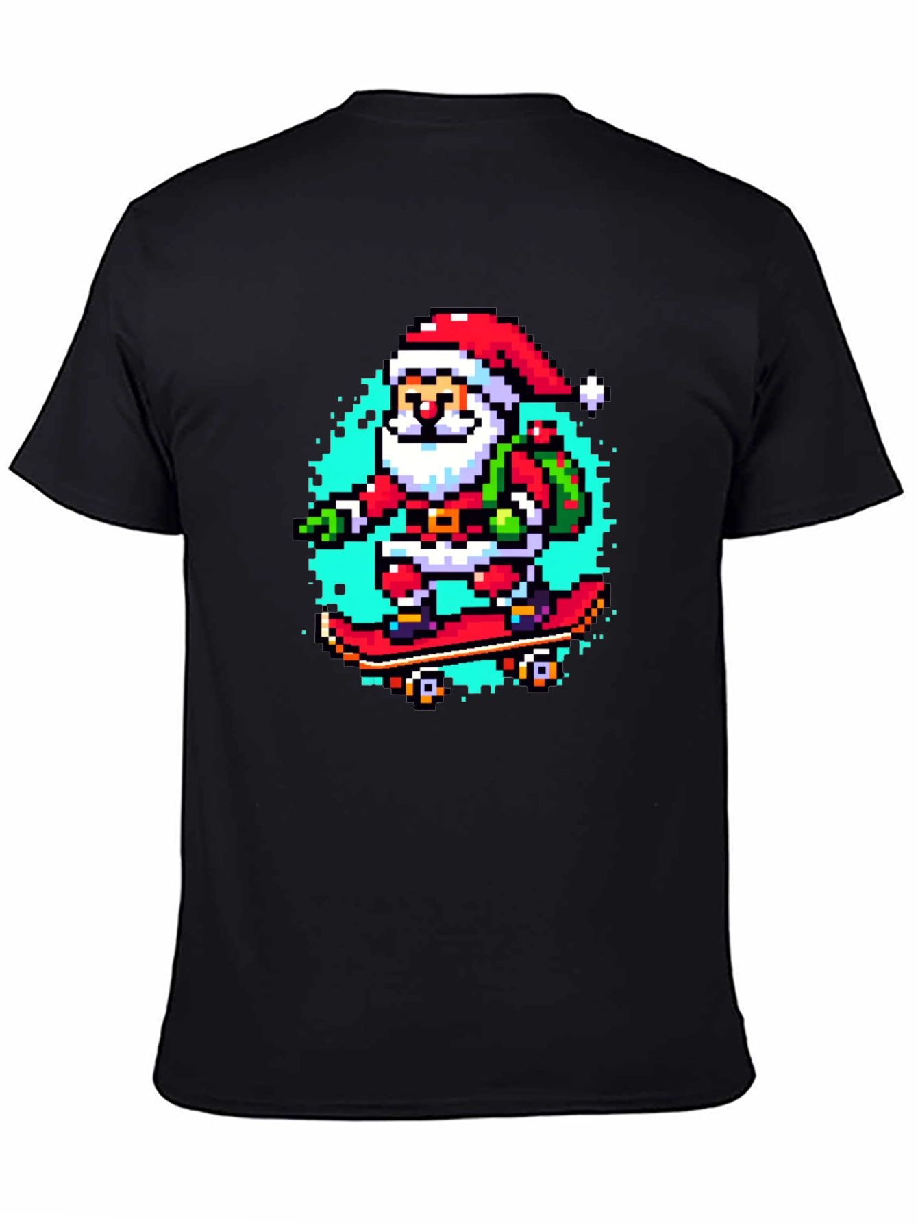 Skateboarding Santa Pixel Art Tee