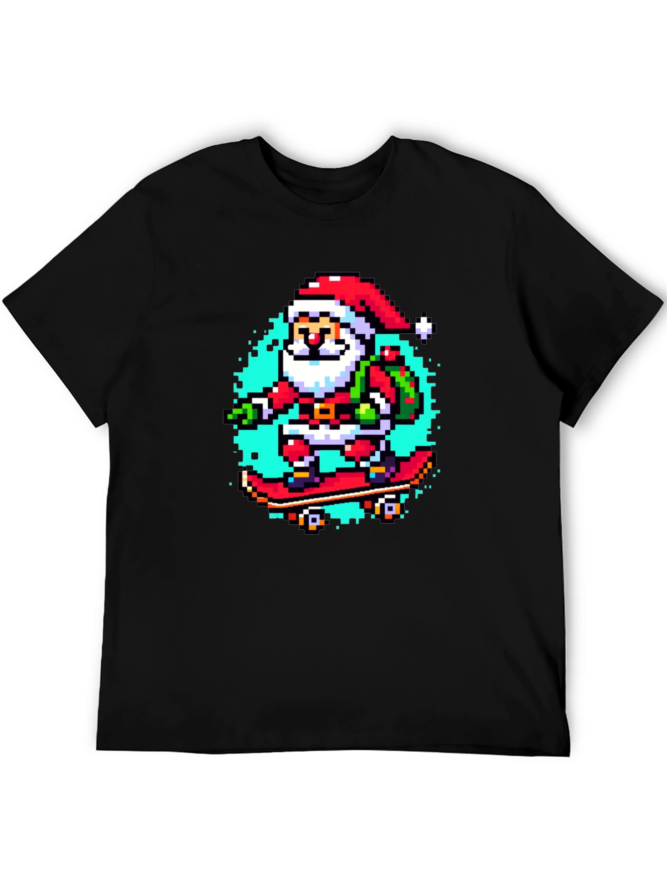 Skateboarding Santa Pixel Art Tee