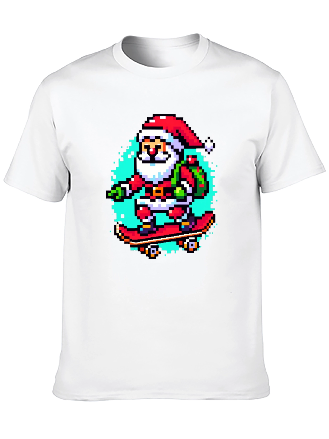 Skateboarding Santa Pixel Art Tee
