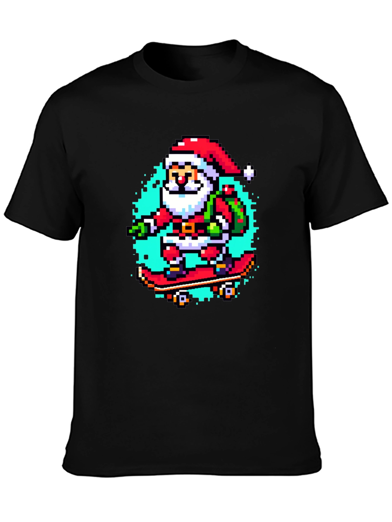 Skateboarding Santa Pixel Art Tee