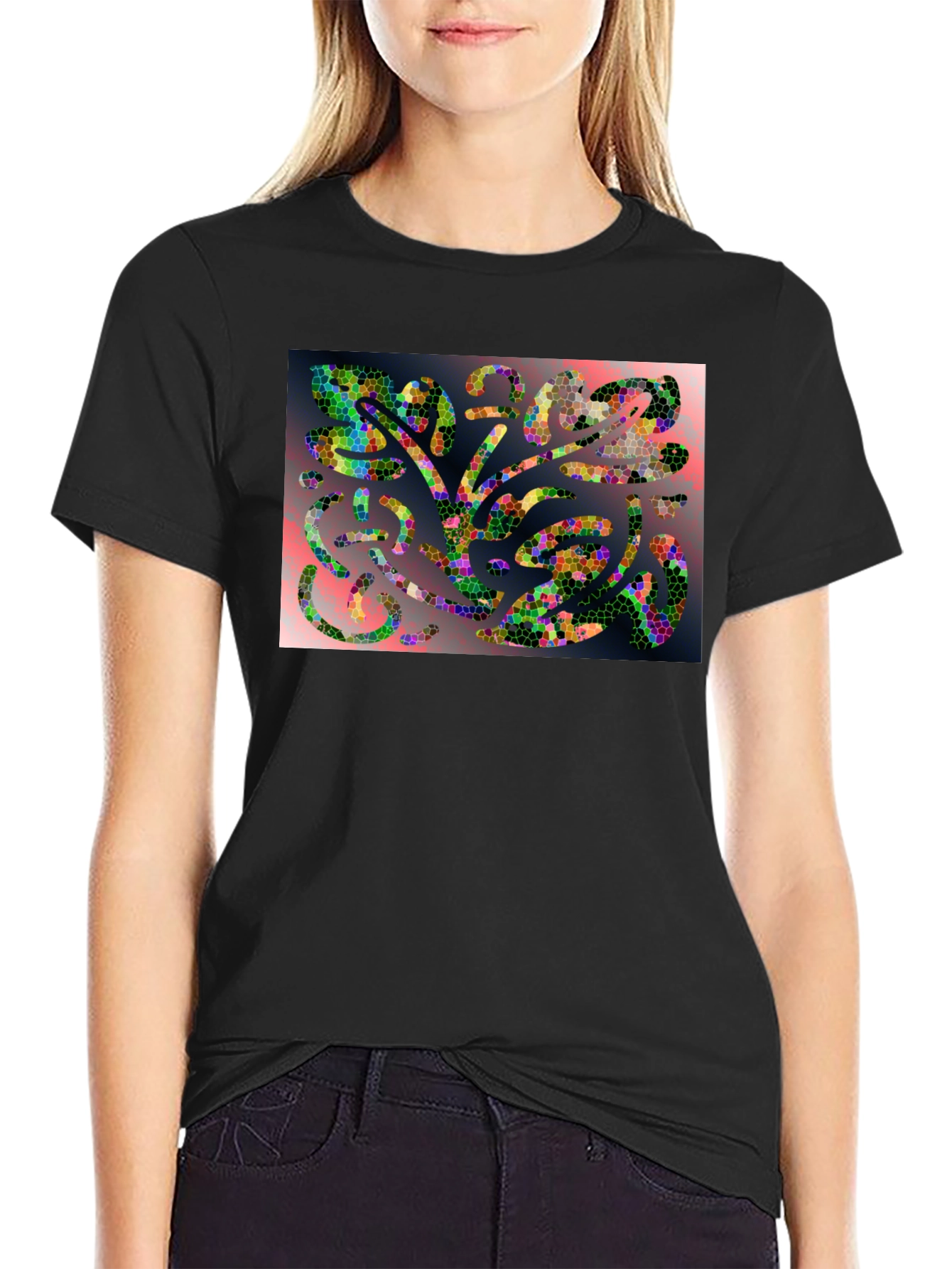 Mosaic Abstract Art Black T-Shirt