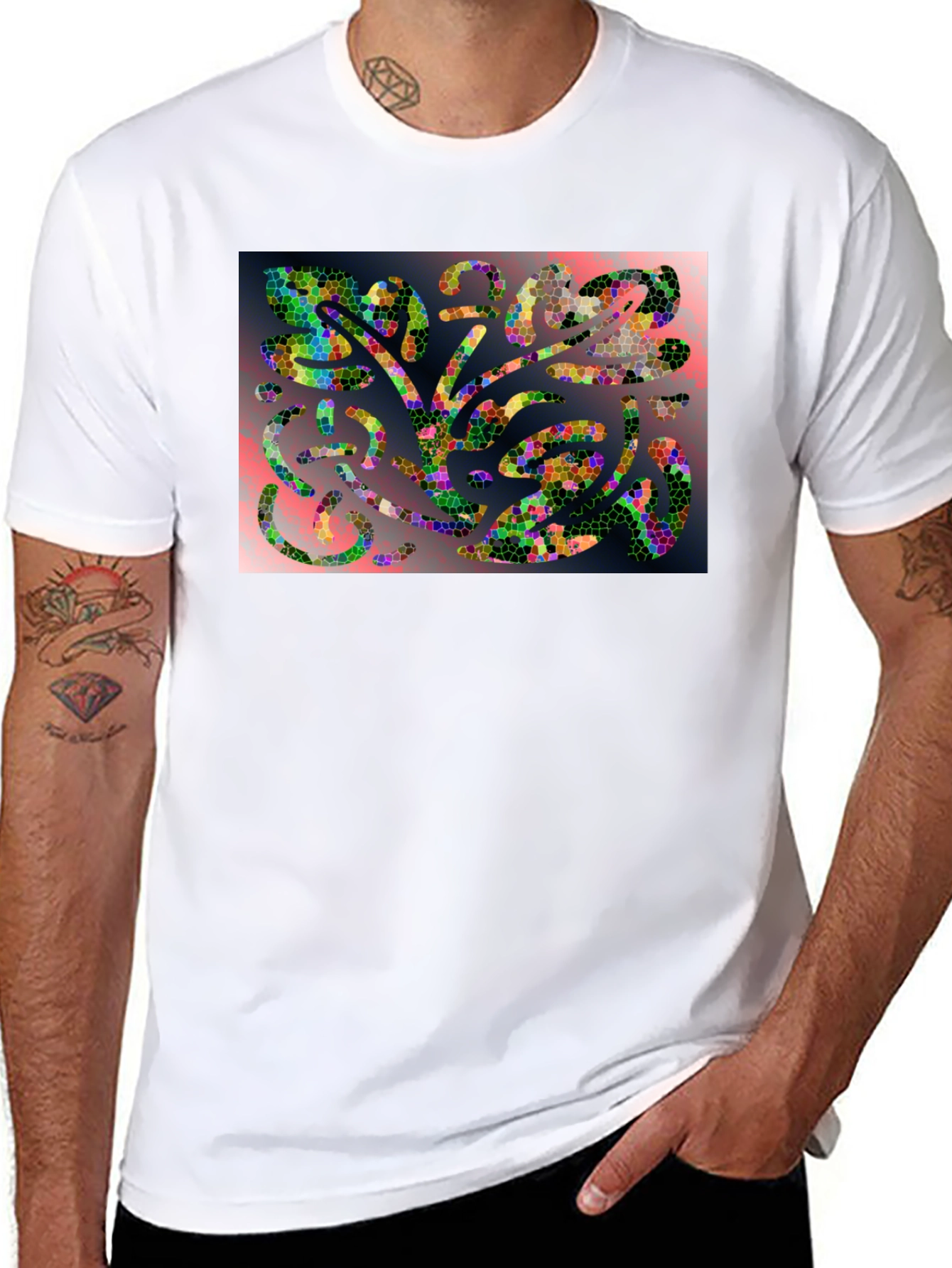 Mosaic Abstract Art Black T-Shirt
