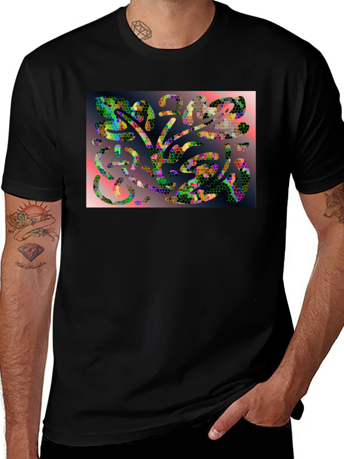 Mosaic Abstract Art Black T-Shirt