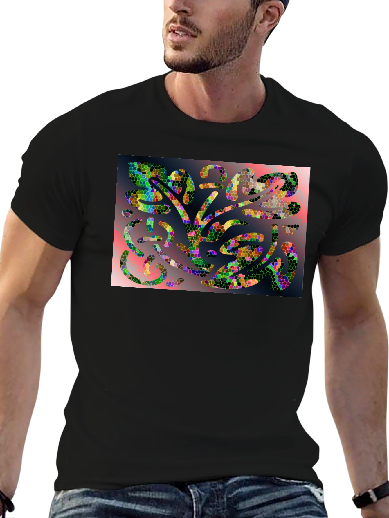 Mosaic Abstract Art Black T-Shirt