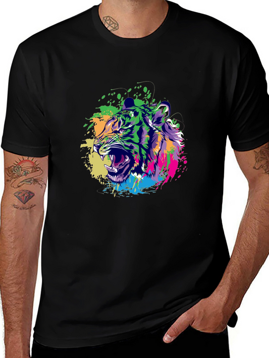 Colorful Tiger Graphic Black T-Shirt