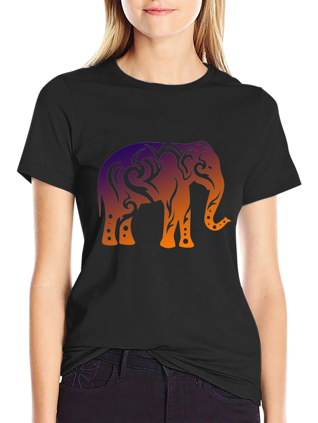 Elephant Tribal Graphic Black T-Shirt