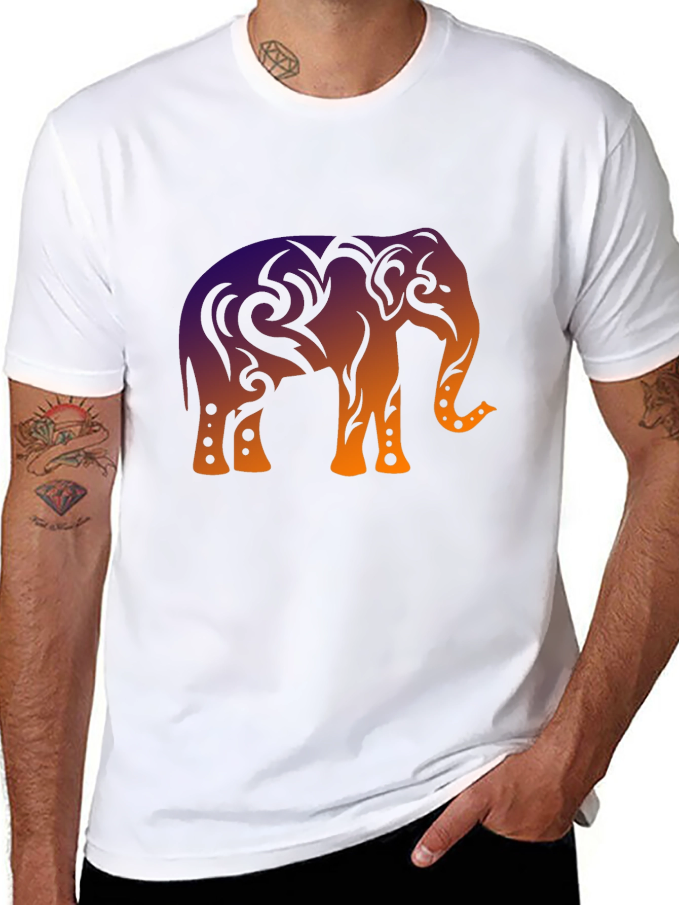 Elephant Tribal Graphic Black T-Shirt