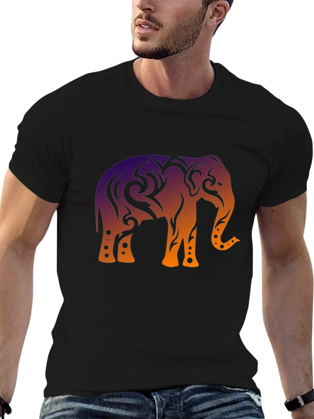 Elephant Tribal Graphic Black T-Shirt