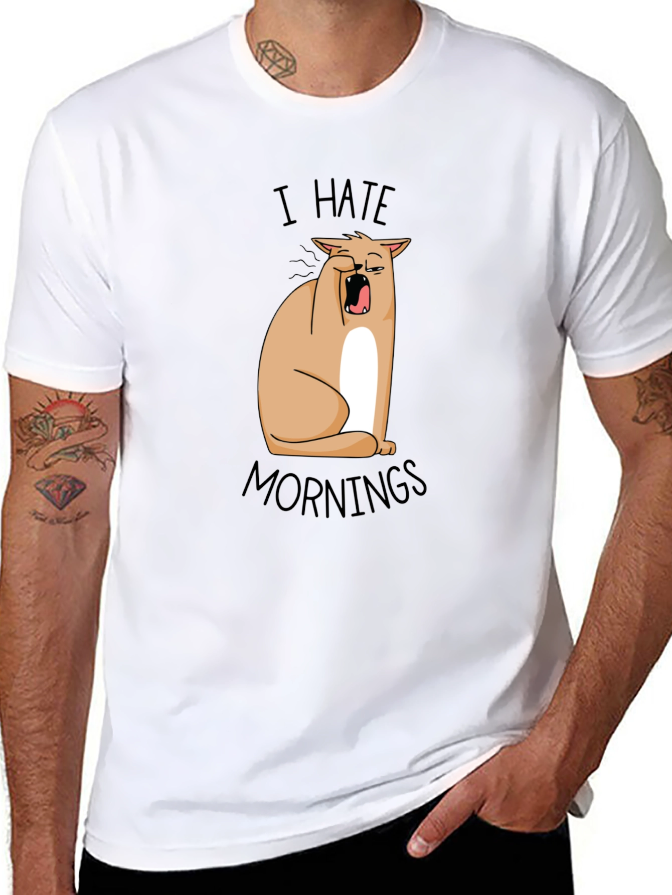 I Hate Mornings Funny Cat T-Shirt