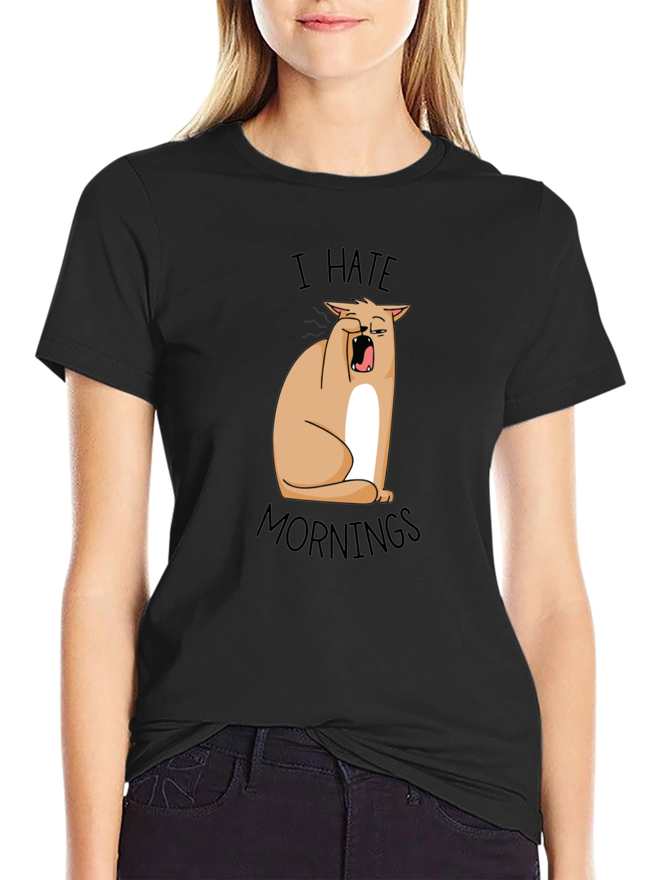 I Hate Mornings Funny Cat T-Shirt