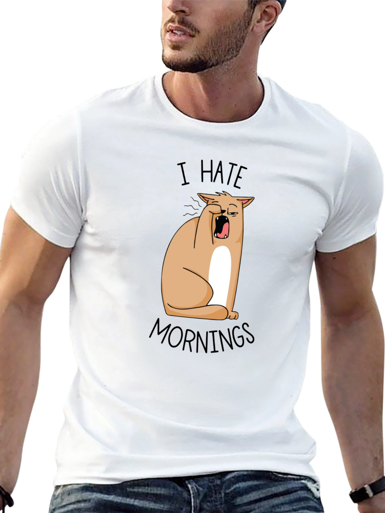 I Hate Mornings Funny Cat T-Shirt