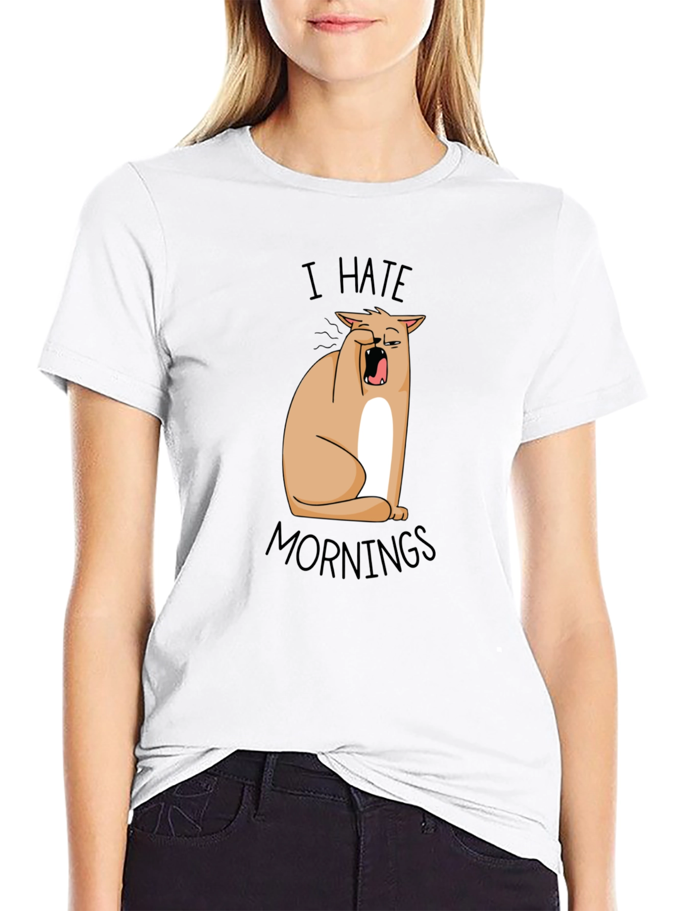 I Hate Mornings Funny Cat T-Shirt