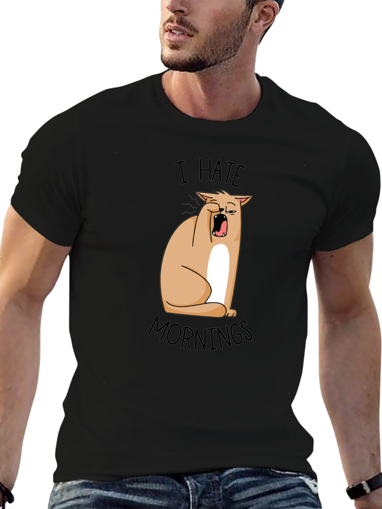 I Hate Mornings Funny Cat T-Shirt