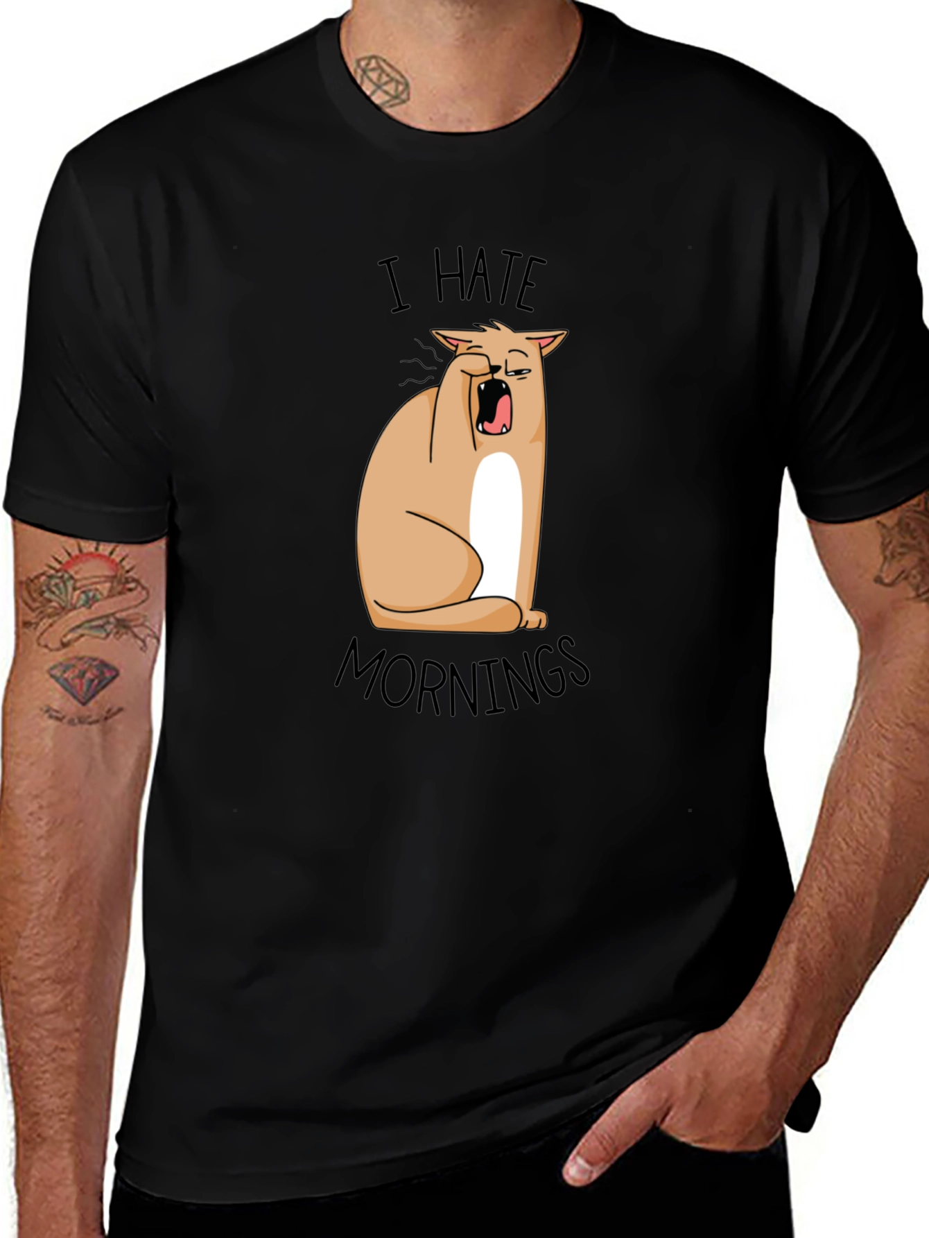 I Hate Mornings Funny Cat T-Shirt