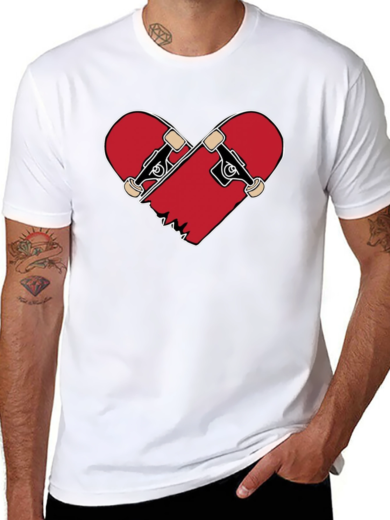 Heart Broken Skateboard T-Shirt - Black Crew Neck Tee