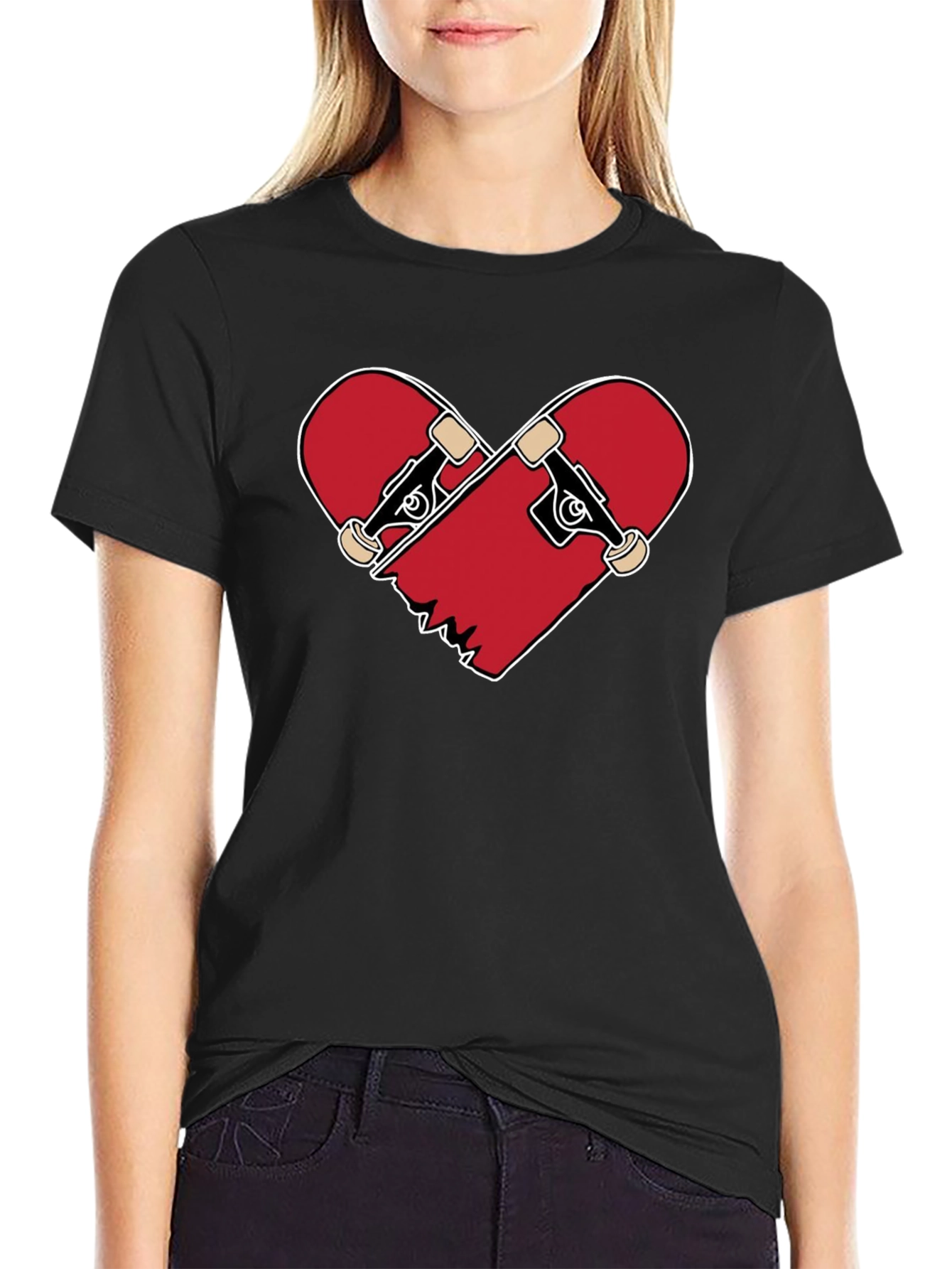 Heart Broken Skateboard T-Shirt - Black Crew Neck Tee