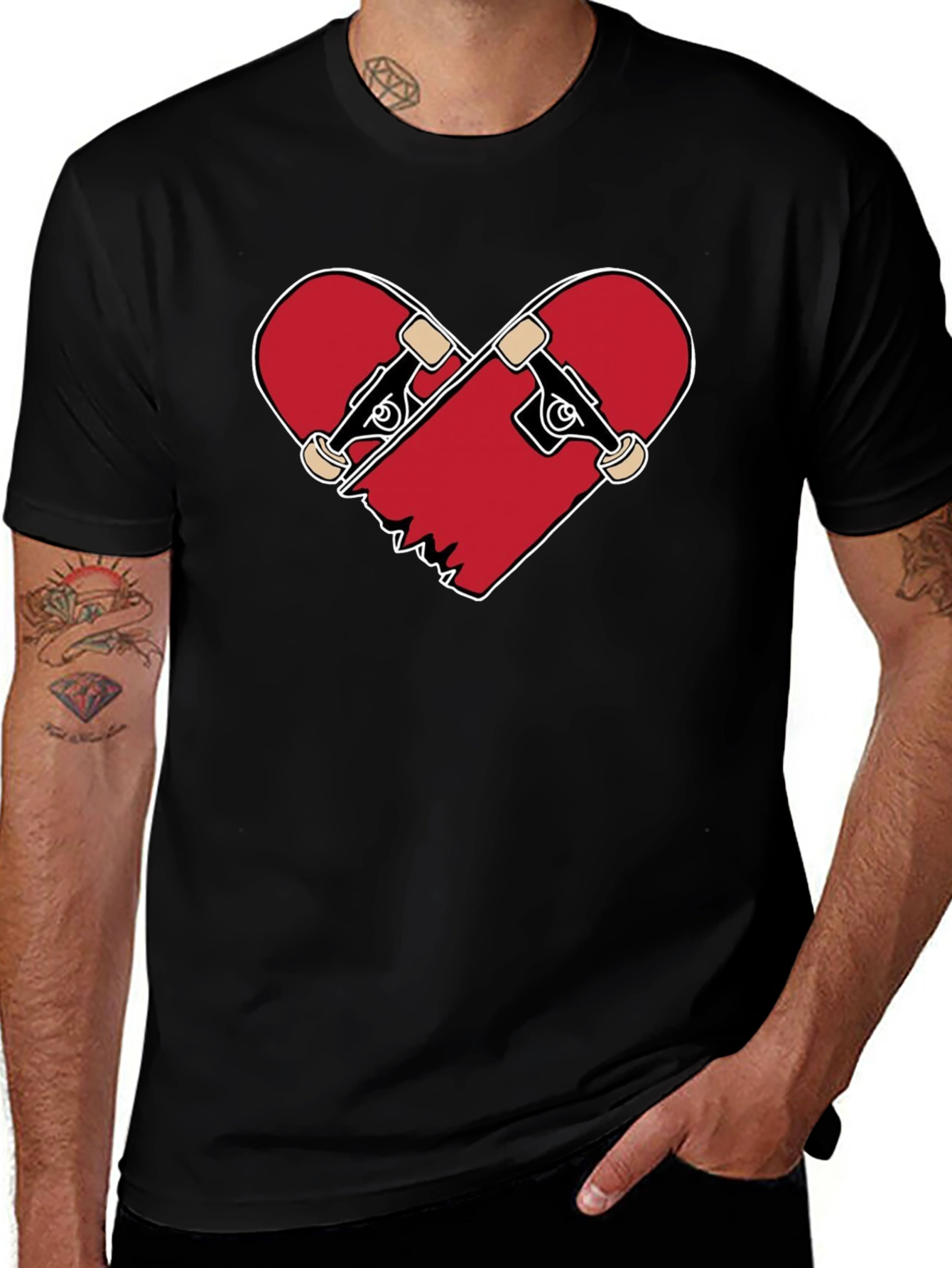 Heart Broken Skateboard T-Shirt - Black Crew Neck Tee