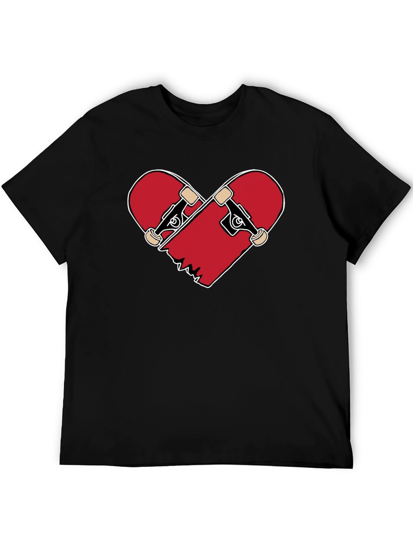 Heart Broken Skateboard T-Shirt - Black Crew Neck Tee