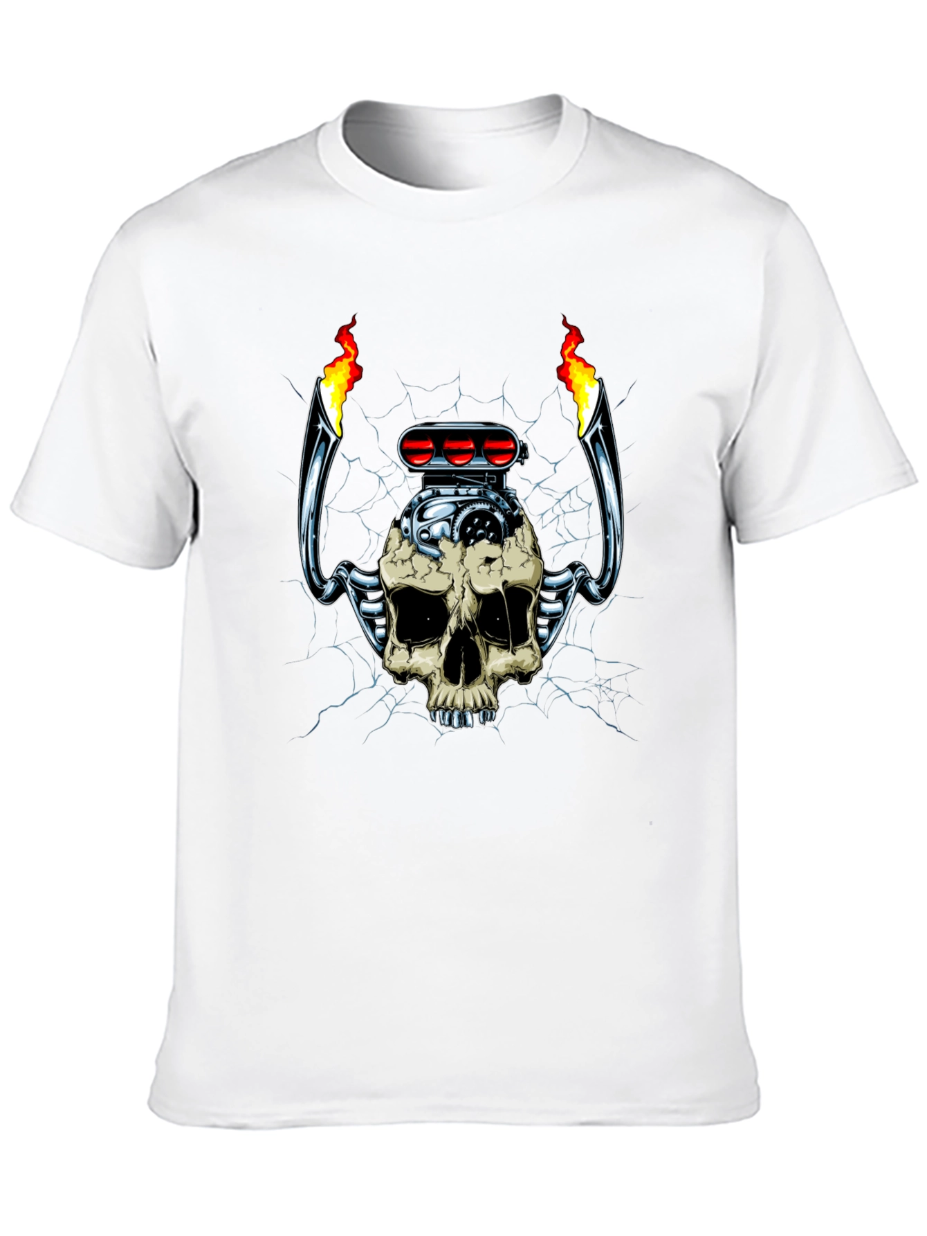 Skull Engine T-Shirt: Flaming Hot Rod Style