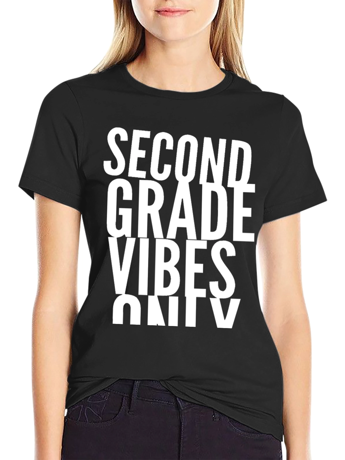 Second Grade Vibes Only Black Graphic Tee