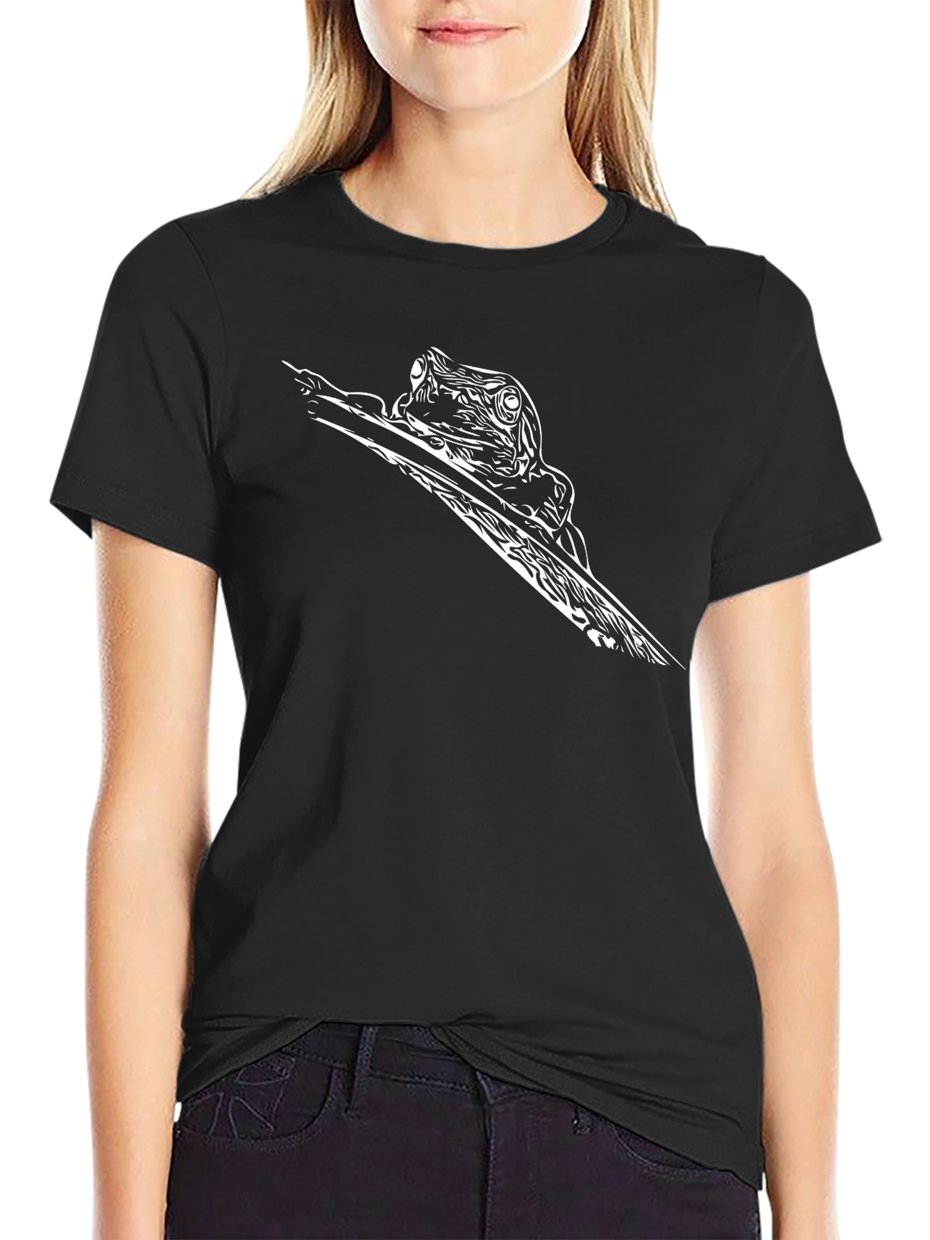 Frog on Branch Graphic Tee - Black Casual Shirt